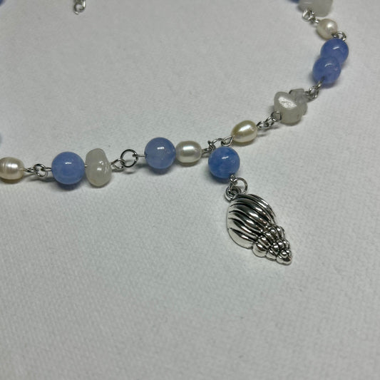 Choker mit Bergkristall, Aquamarin und Süßwasserperlen