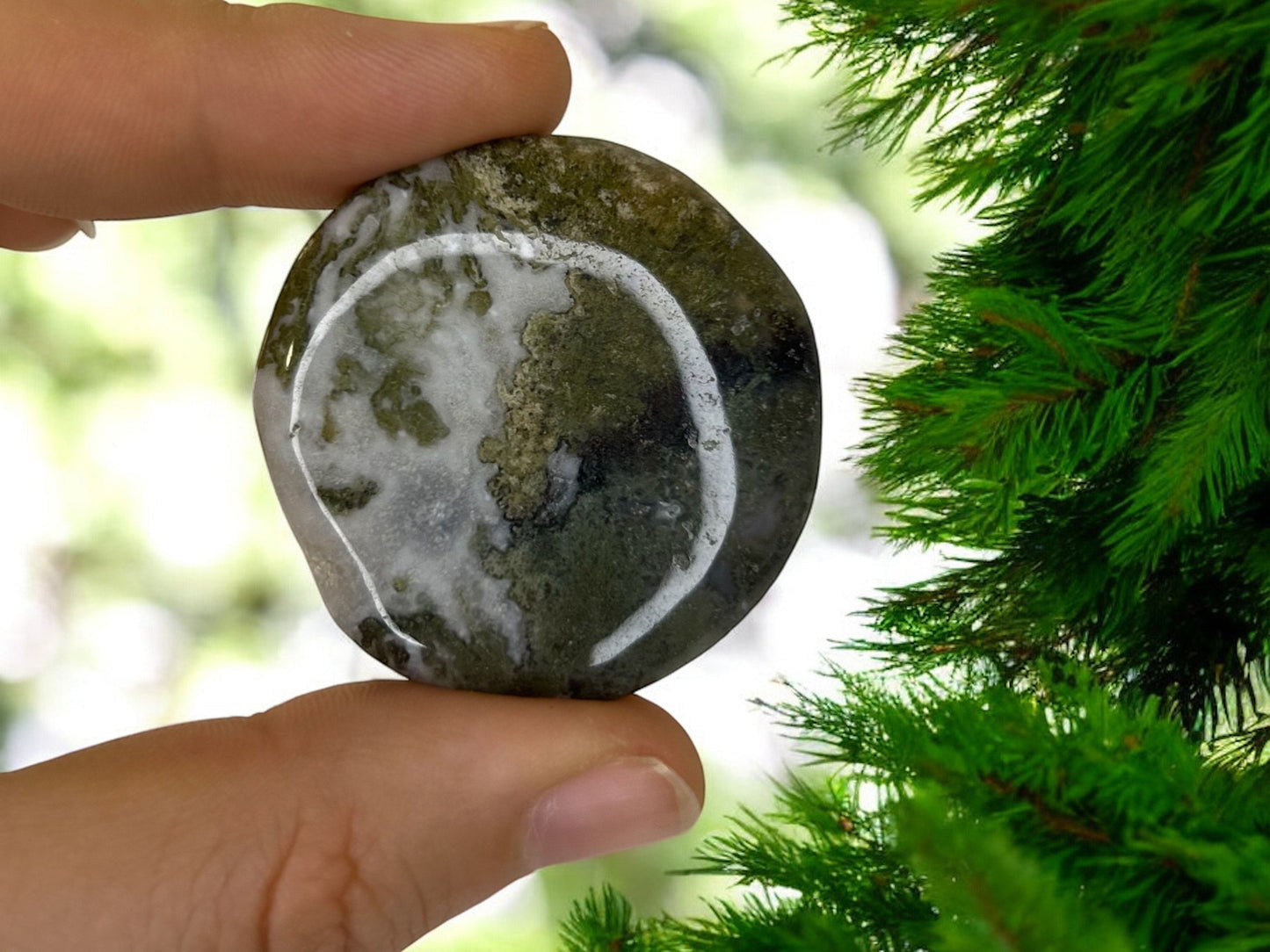 flat moss agate tumbled stone