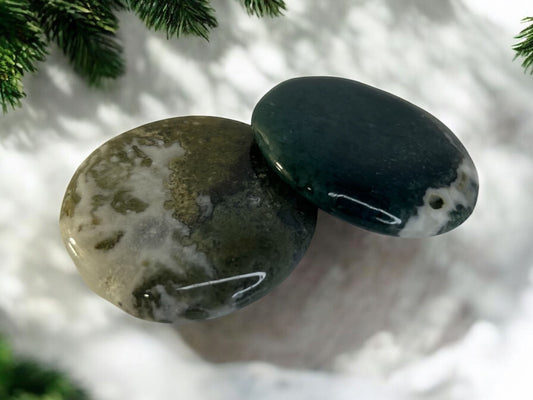 flat moss agate tumbled stone